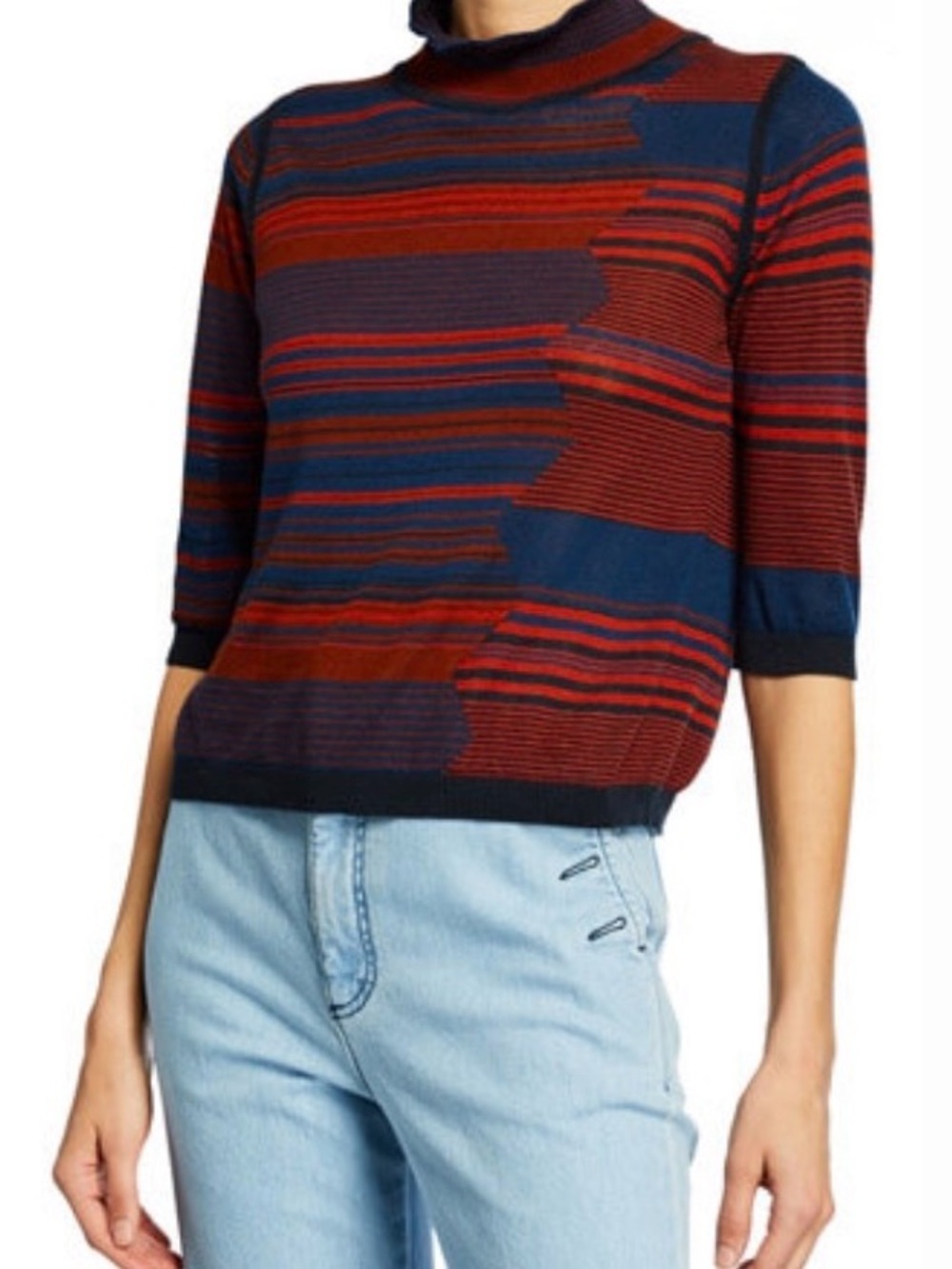 See by Chloé Striped Mock‑Neck Sweater – Size S